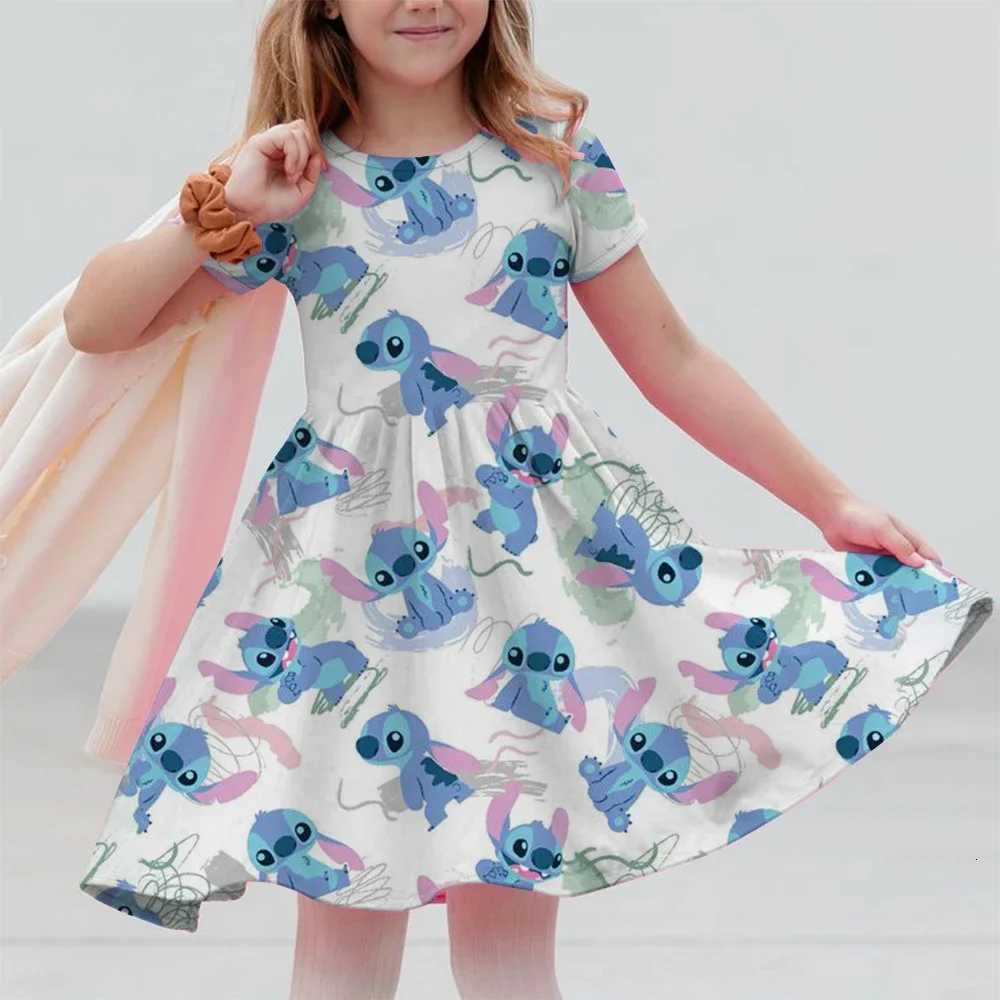Short-Sleeved Dress 3-14 Years Old Kids Performance Clothing Summer New Childrens Clothing 3d Printed Romantic Stitch Cute Girl W250811