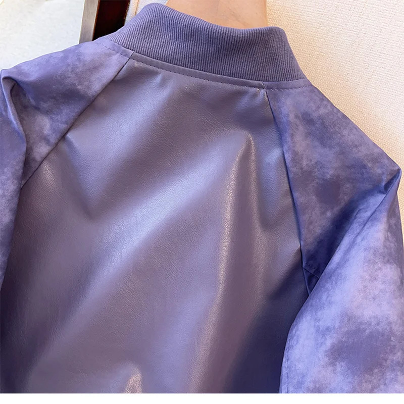 ITOOLIN PU Leather Jacket Loose Vintage Casual Baseball Style Short Women Coat HighStreet TieDye Outerwear Ladies 250809