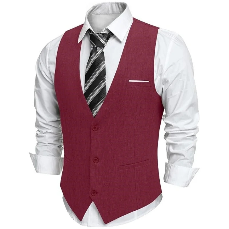 Mens VNeck Suit Vest with Pockets | FormalCasual Waistcoat for WeddingBusinessTuxedo Gilet Style Office Wear 250809