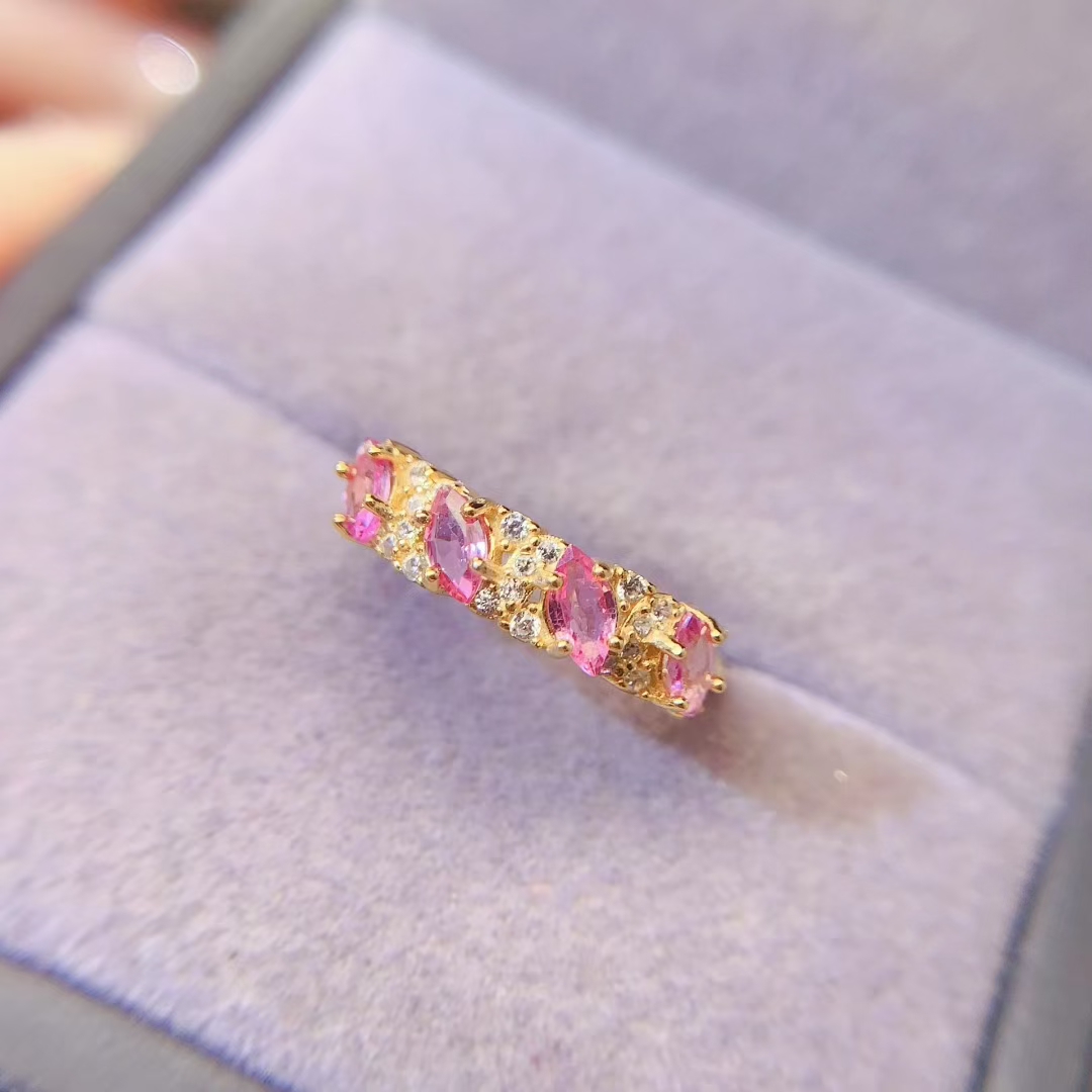 Genuine Pink Sapphire Ring 2.5mm*5mm Natural Sapphire Silver jewelry 18K gold plated silver sapphire ring August Birthstone ring for Girl