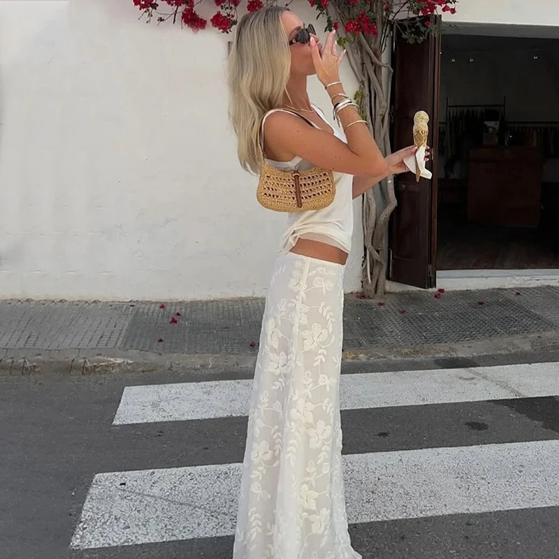 Candy Elegant French A-Line Mesh Fashion Long Skirts Vintage High Waist Casual Y2K Spring Summer Evening Party Maxi Skirt 250811