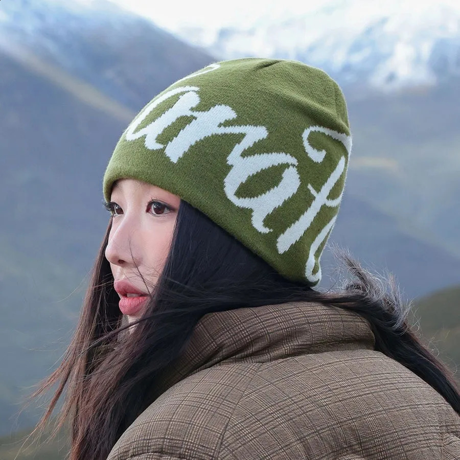 Y2K Beanie Men Couple Warm Hats Double-sided Print Bonnet Wool Skullies Hoods Lady Knitted Hats Accessories Hiphop Gorro 250805