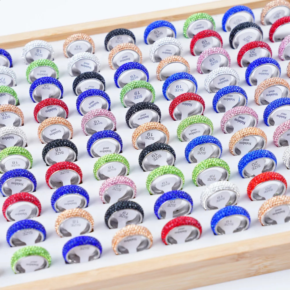 20pcs/Lot Fashion Multi Layer Rhinestone Stainless Steel Rings For Women Men Mix Color Party Gifts Jewelry 250807