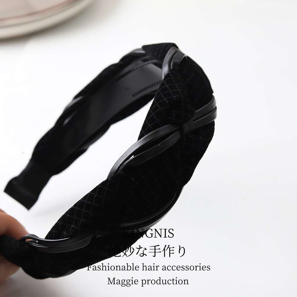 Black Elegant Double Braided Hairband Women, High Crown Narrow Edge with Teeth, Non-Slip Hair Tie, Headwear for Washing Face
