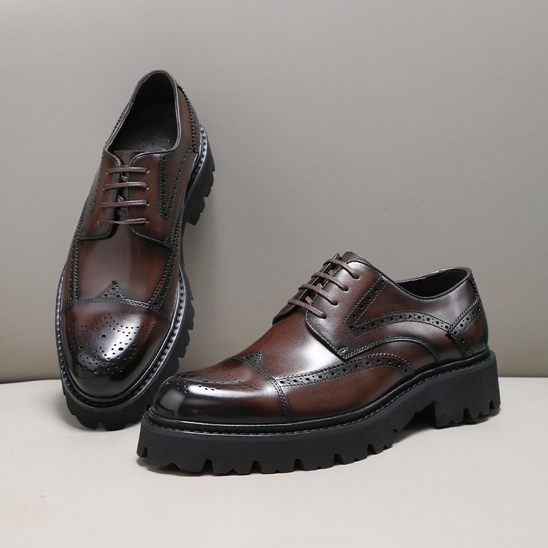 Elevated Stiletto Soles Male Casual Leather Boots Featuring Intricate Carving