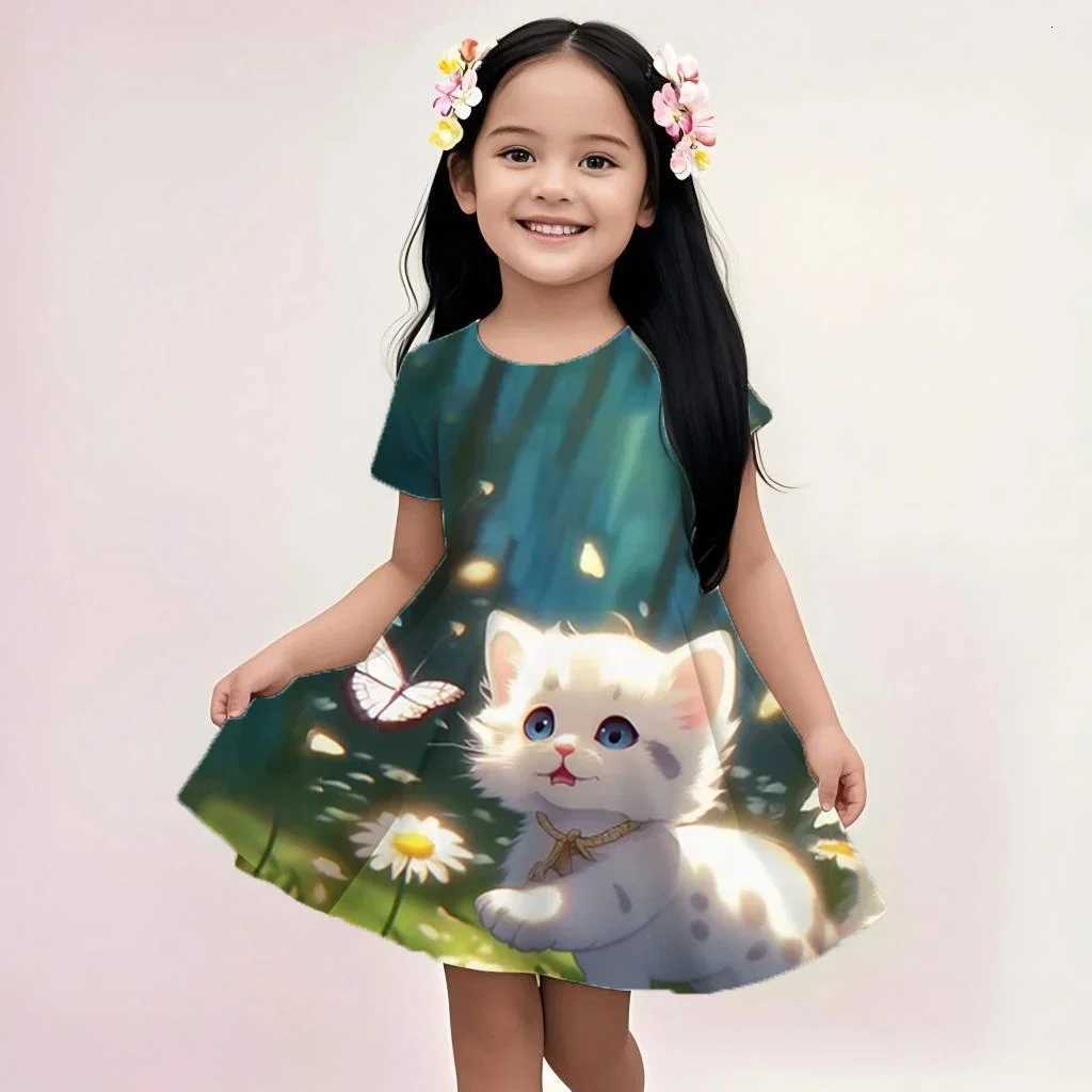 Fashion Cute Cat 3D Digital Printing Girls Dress New 2024 Sleeveless O-Neck Summer Dress Plus Size Loose Casual A-Line Dresses W250811