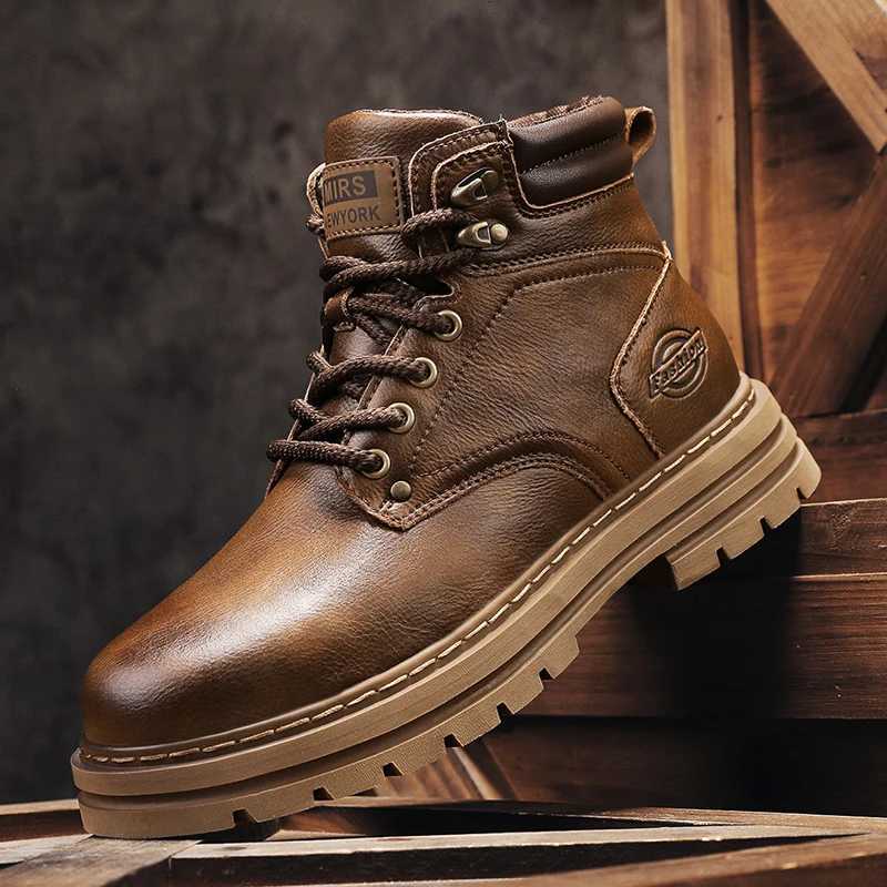 Autumn Winter Motorcycle Boots Handmade Vintage Mens Walking Shoes Casual Leather Ankle Boots Round Toe Lace-up Outdoor Footwear W250811