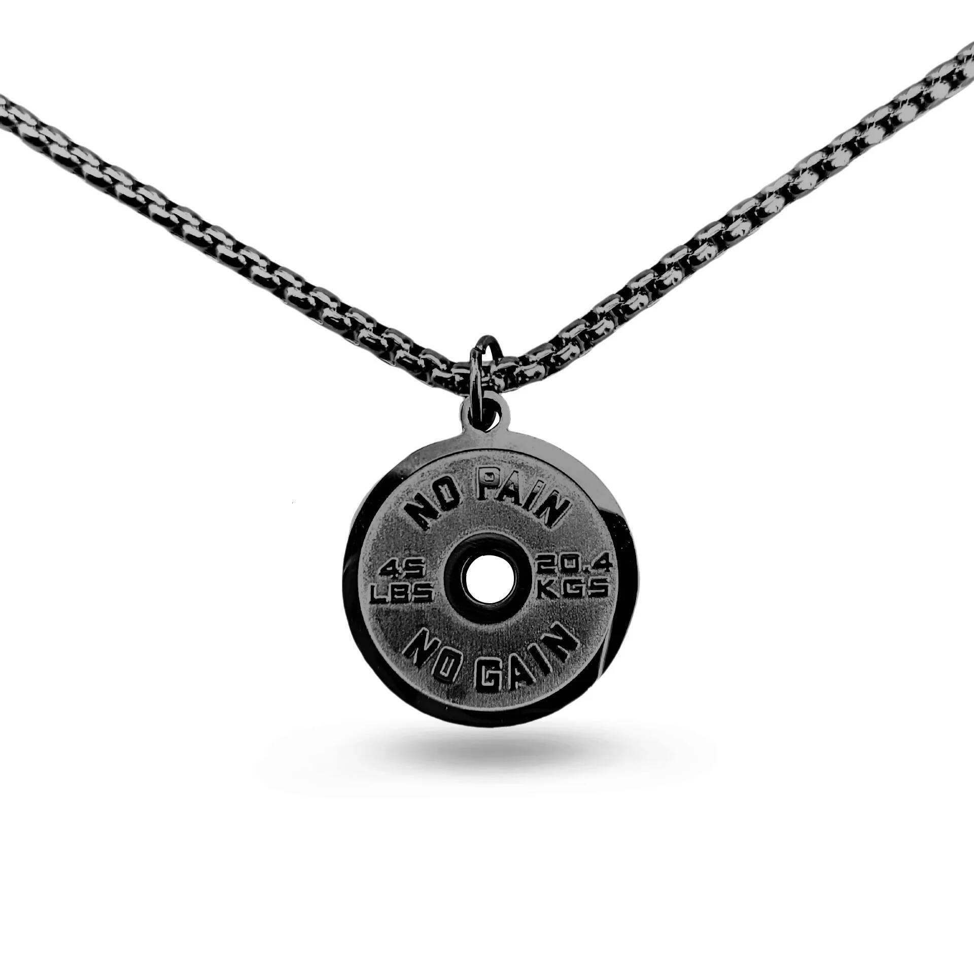 Men's STAINLESS STEEL Weightlifting Plate Barbell Dumbbell Fiess Gym Pendant Necklace Bodybuilding Inspirational Gift