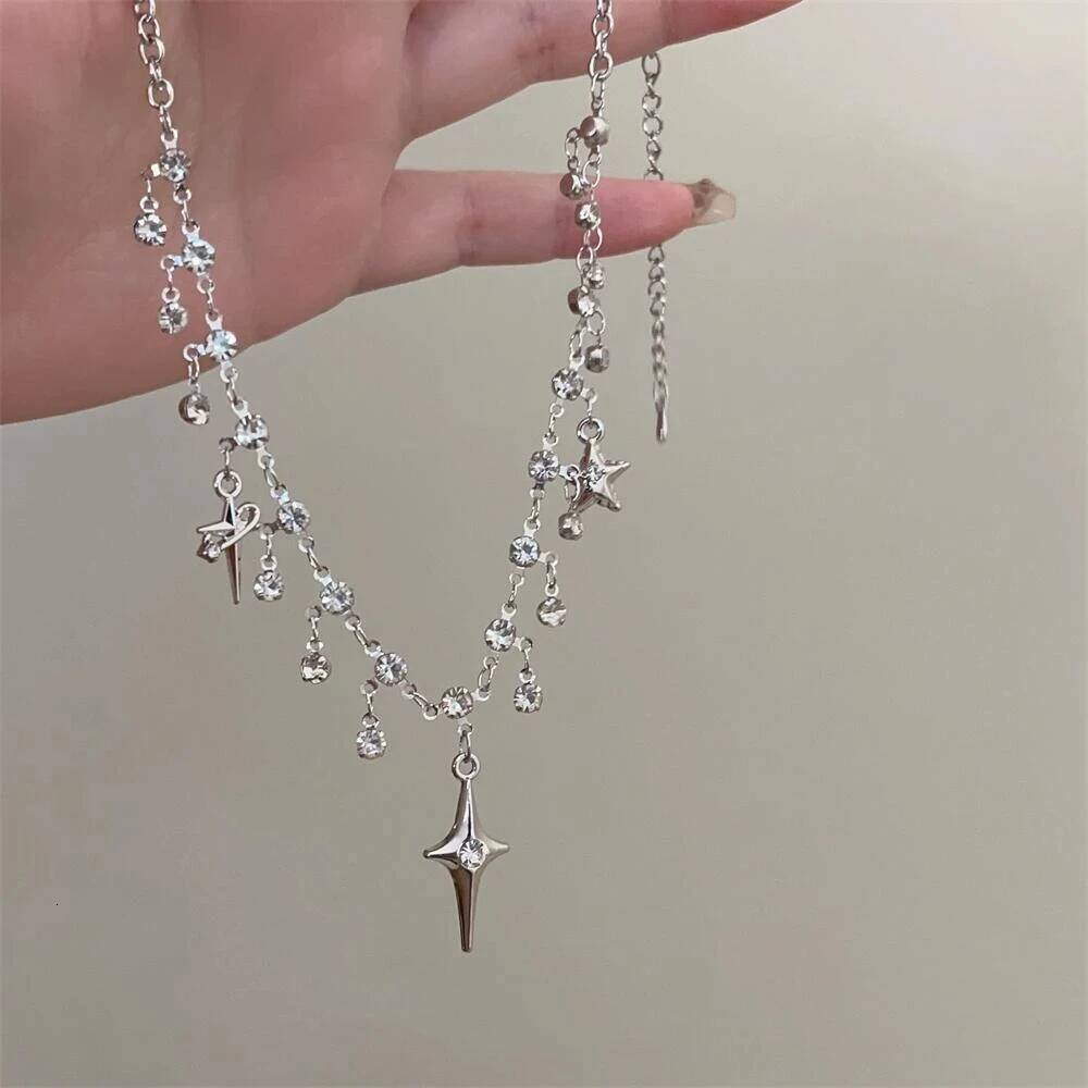 Fashion Chic Cross Crystal Zircon Pendant Tassel Necklace for Women Girls Clavicle Chain Accessories Aesthetic y2k Jewelry Jewelry for Women