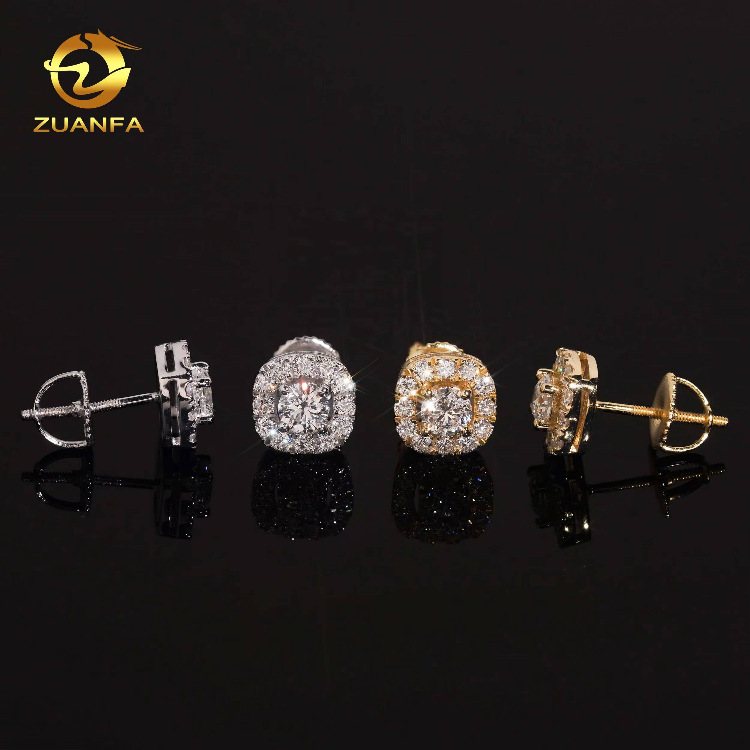 Sterling Silver 925 Luxury Jewelry Iced Out Hip Hop Screw Back Lab Grown Diamond HPHT Cluster Stud Earrings