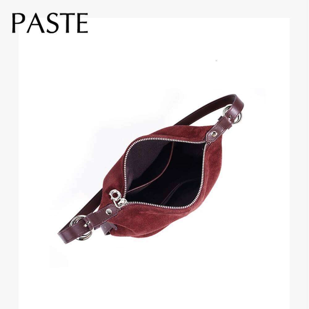 New 2025 Soft Unclassified Bucket Tote Wine Red Color Suede Cowhide Leather Women Shoulder Bag Small All-match Pouch