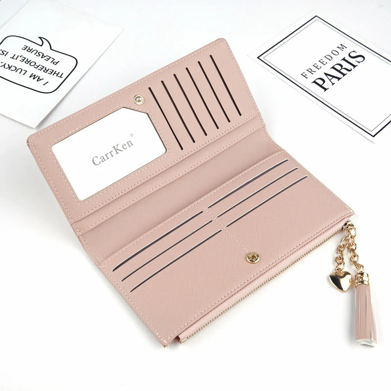 Women Long Wallet Tassel Zipper Phone Case Crossed Grain PU Leather Coin Purse Card Holder Cute Clutch Pink Money Bag For 250809