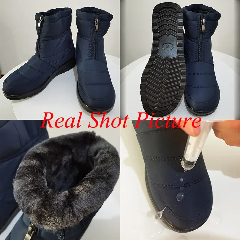 Waterproof Snow Boots for Women 2025 Winter Warm Plush Ankle Booties Front Zipper Non Slip Cotton Padded Shoes Woman Size 44 250805