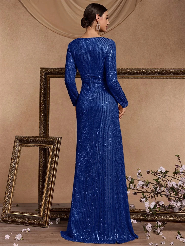 y Royal Blue Sequins Formal Evening Dresses elegant Long Sleeve Mermaid Prom Wedding Party Cocktail Graduation Gowns 250811