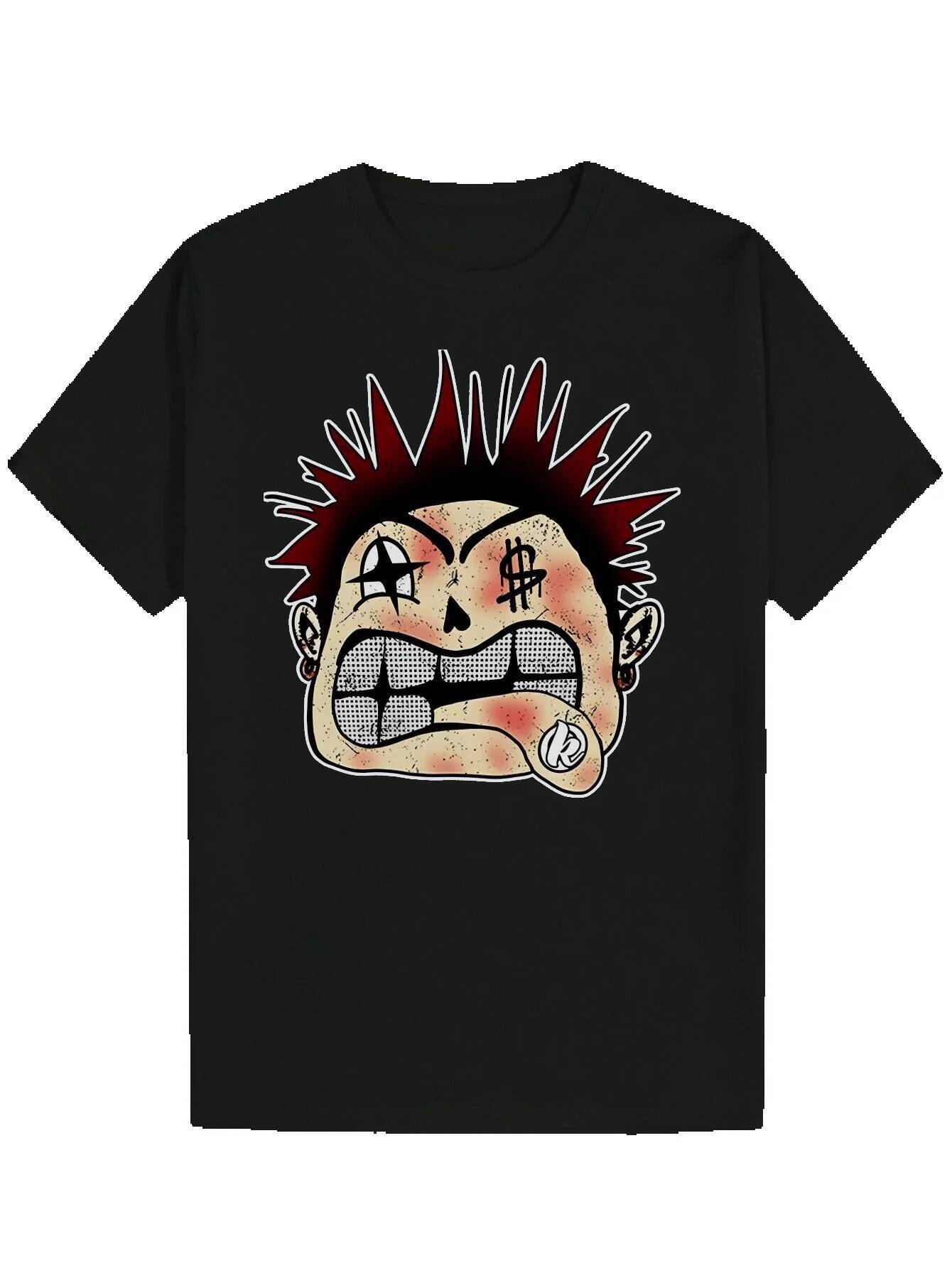 Men's Summer Neck T-Shirt with Angry Style - Black Polyester, Crew Neck, Regular Fit, Casual Wear Anime Pattern Shirt | Stretchable fabric