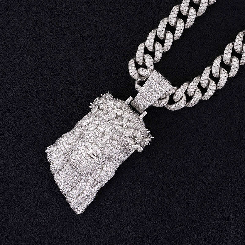 Hip-Hop Personality S Full Inlaid D Color Moissanite Jesus Head Pendant