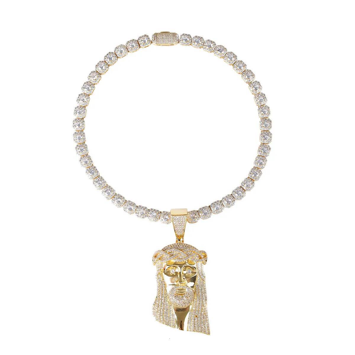 No Chian Religious Jesus Head Pendant Mens Hip Hop White Gold Plated Jewelry