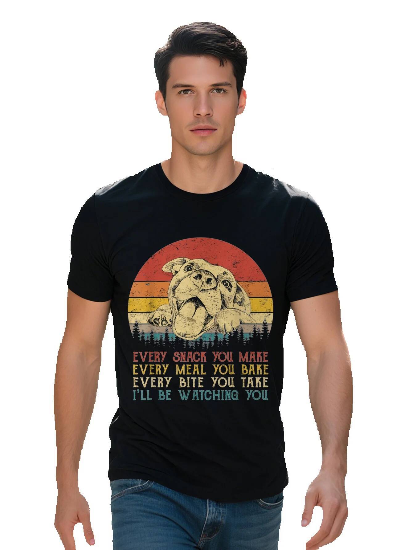 Men s Cotton T Shirt with Playful Pitbull Graphic Every Snack You Make I'll Be Watching Dog Lover Tee Casual ba22f d5bb4