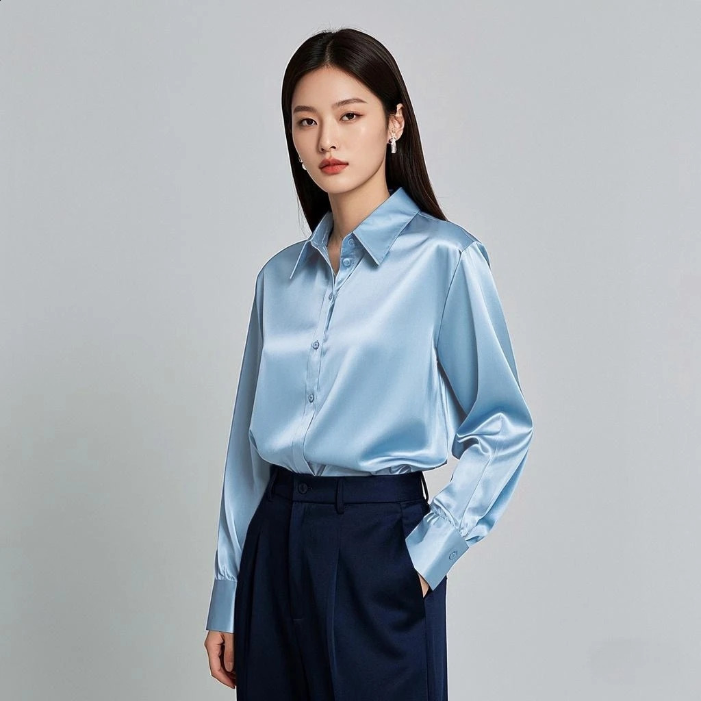 Korean Chic Office Ladys Satin Shirts Matching Elegant Female Blouse 2025 Summer In Womens Blouses Trend Tops 250808