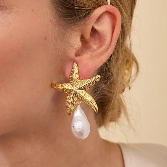 Free Shipping Designer Fashion Accessories Exquisite Ocean Leisure Simple Alloy Earrings Starfish Imitation Pearl Pendant Earrings Luxurious Jewelry