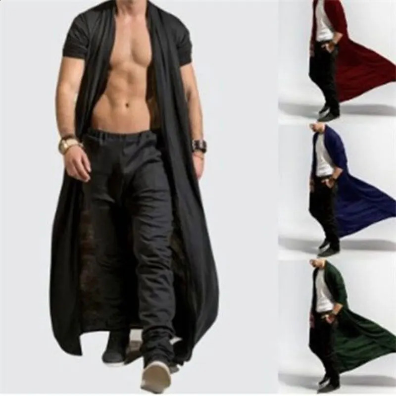 Spring Summer Men Thin Trench Tops Long Cardigan Windbreaker 2025 Fashion Loose With Sleeves Poncho Cloak Coat Streetwear 250729