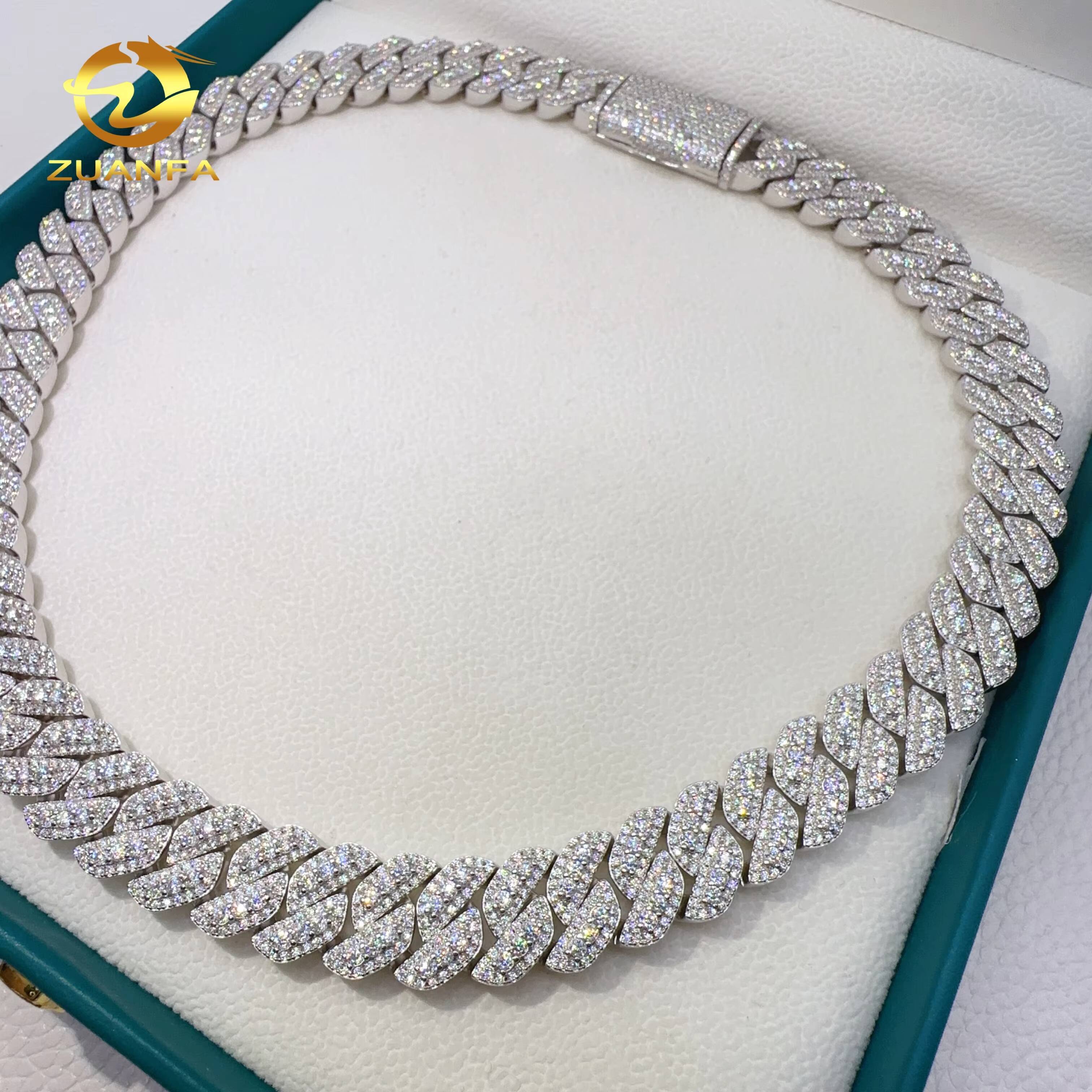 13mm Custom VVS Moissanite 925 Sterling Silver Fashion Jewelry Hip Hop Luxury Iced Out Cuban Chain Necklace