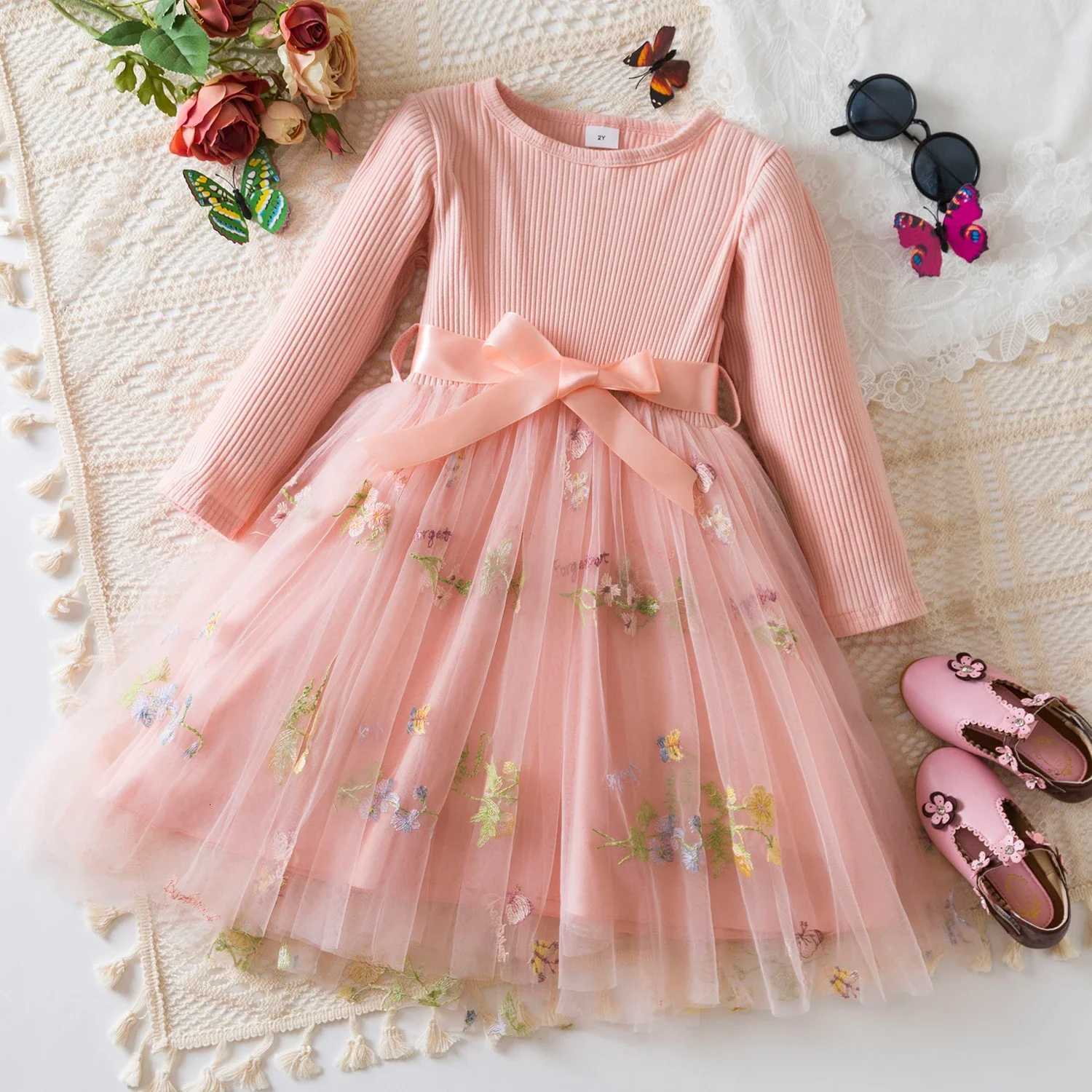 Fairy Flower Princess Dress for Girls Birthday Party Gown Long Sleeve Autumn Kids Clothing Knit Winter Dress Wedding Baby Dress W250811