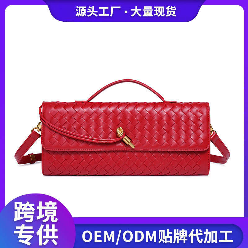 Hot Selling Handmade Soft Leather Baguette Horizontal Square Accordion Solid Color Handheld Crossbody Women's Bag