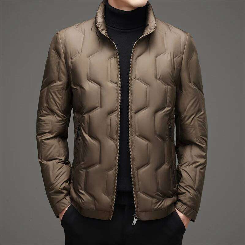 Casual Men's Lightweight Duck Jackets Solid Color Windproof Warm Puffer Coats Outwear Slim Stand Collar Tops Down Clothing