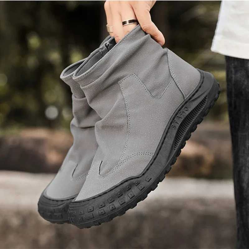 New Autumn Trendy Shoes Zipper Pleated Non-Slip Comfort Flat Thick Soled Wear-Resistant Fashion Boots High Cut Work Wear Shoes W250811