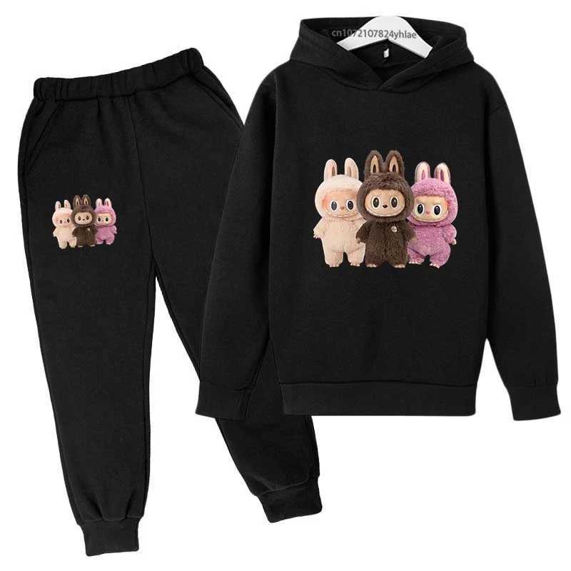 Kids Cute Rabbit Print Autumn Spring 2pcs Hoodie+Pants Tracksuits 2-13 Years Boys Girls Casual Streetwear Children Clothes Sets Z250811