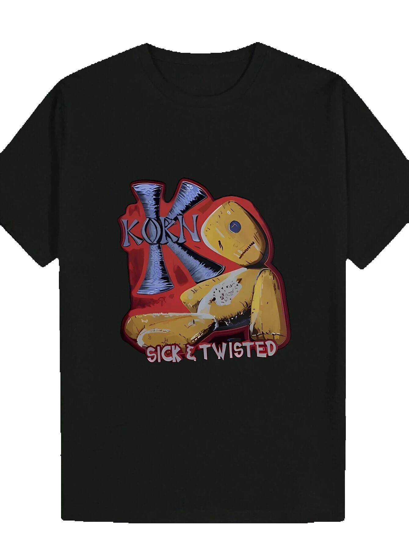 Men's Summer Casual Crew Neck T-Shirt - Polyester Fiber, Bold Portrait Pattern "KOOK SICK&TWISTED" Text, Machine Washable, Regular Fit,