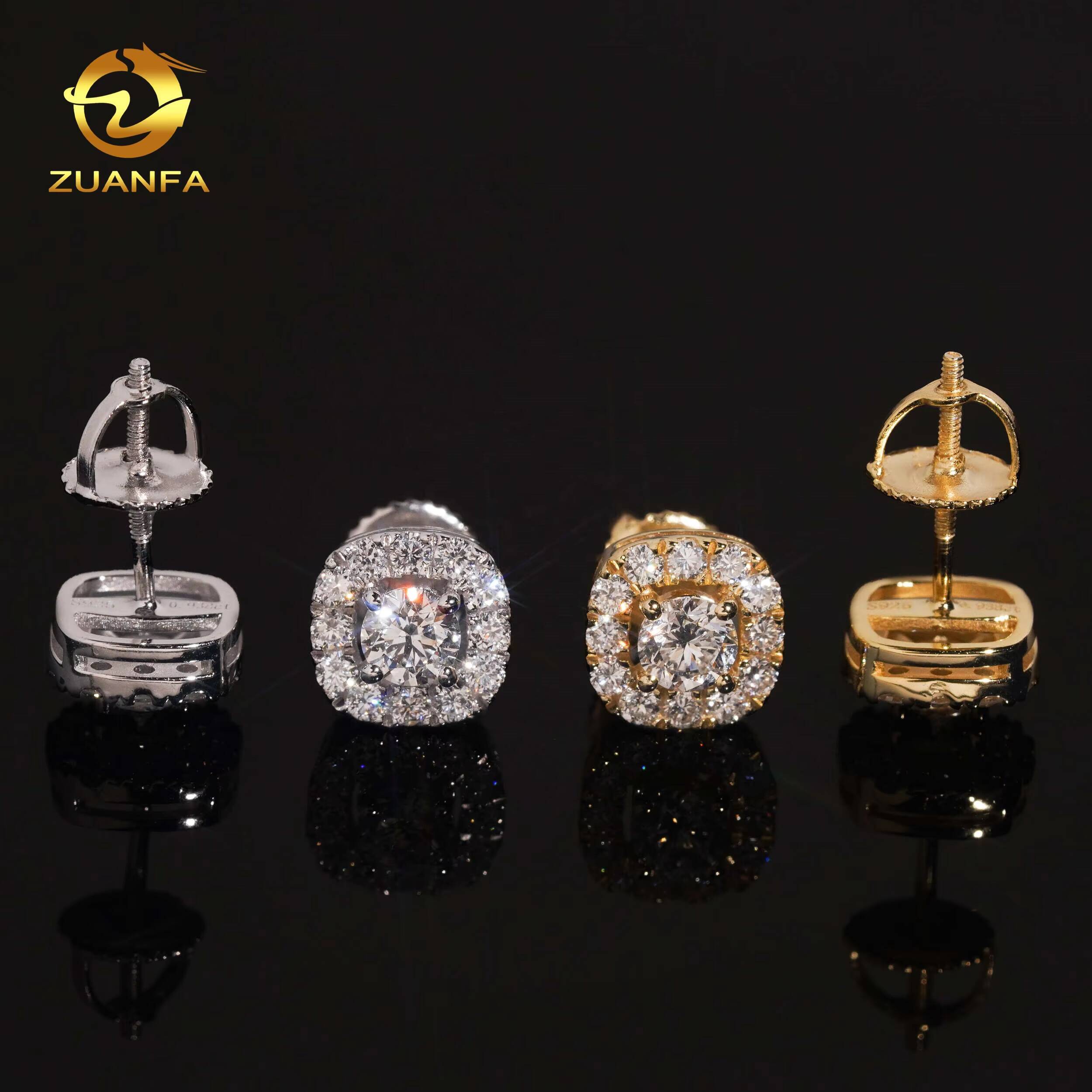 Sterling Silver 925 Luxury Jewelry Iced Out Hip Hop Screw Back Lab Grown Diamond HPHT Cluster Stud Earrings