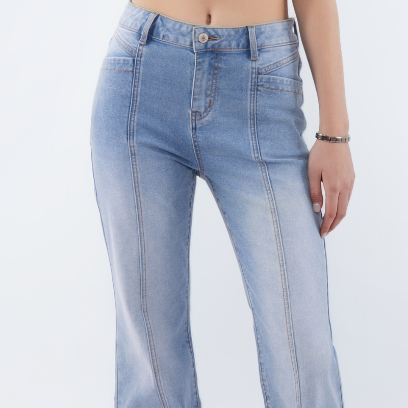 Ladies' light blue patchwork flared jeans