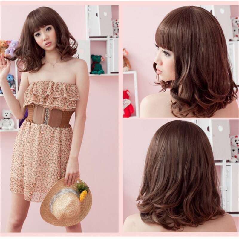 Live Sweet Temperament Women's Wig Matte High-Temperature Fiber Bangs Bob Korean Style Trendy Short Curly Hair B5