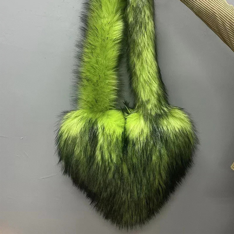 Heart Shaped Faux Fur Shoulder Bag Fluffy Plush Winter Women Handbags Cute Love Crossbody Bags for Tote Lady Shopper 250811