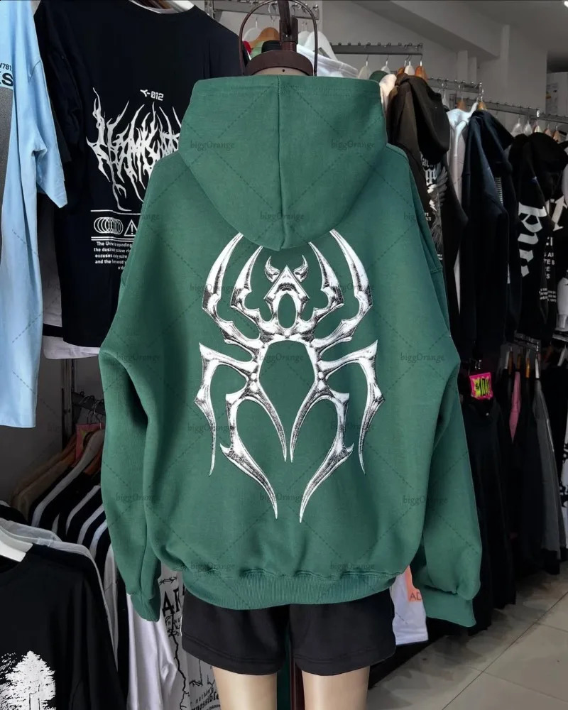 Gothic Graphic Hoodie Streetwear Women American Hiphop Retro High Street Trendy Y2K Harajuku Casual Oversized Sweatshirt Men 250808
