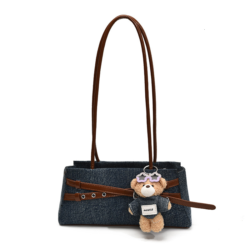 2025 Autumn New Niche Denim Handbag Women's Shoulder Bag Niche Design New Fashion Collage Color Block Armpit Bag Autumn New Designer Bag Women�