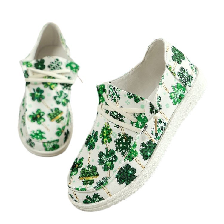 2025 New Designer Women's Large-sized All-season Canvas Men's Shoes Breathable Clover-printed Colorful Export Sports Flat Casual Shoes For E