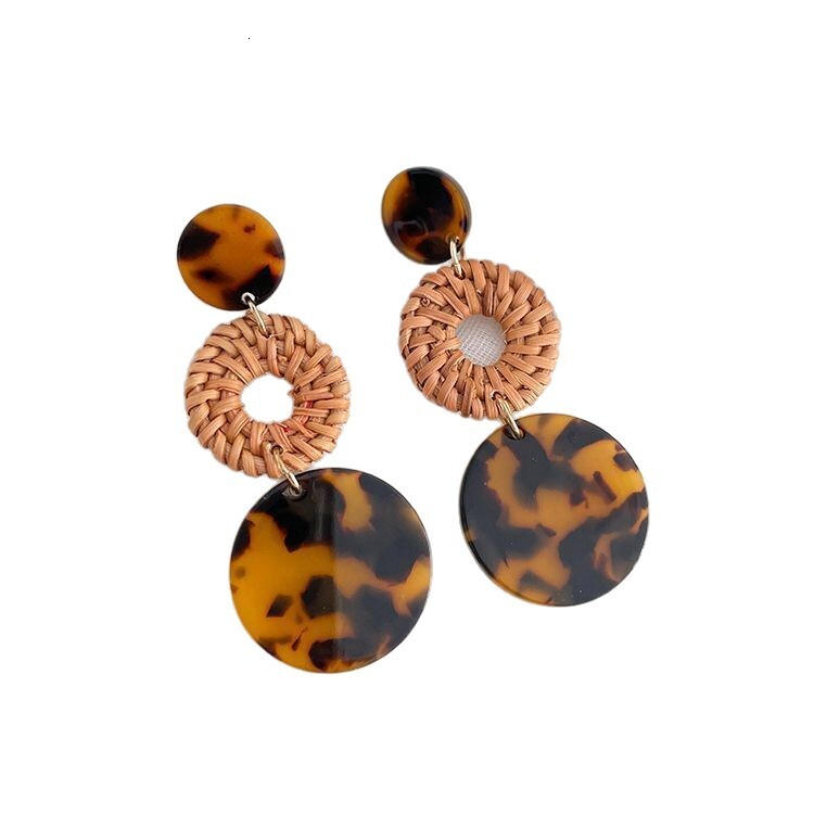 Sier Needle Resin Rattan Round Pendant Melad Niche Studs Light High-end Earrings