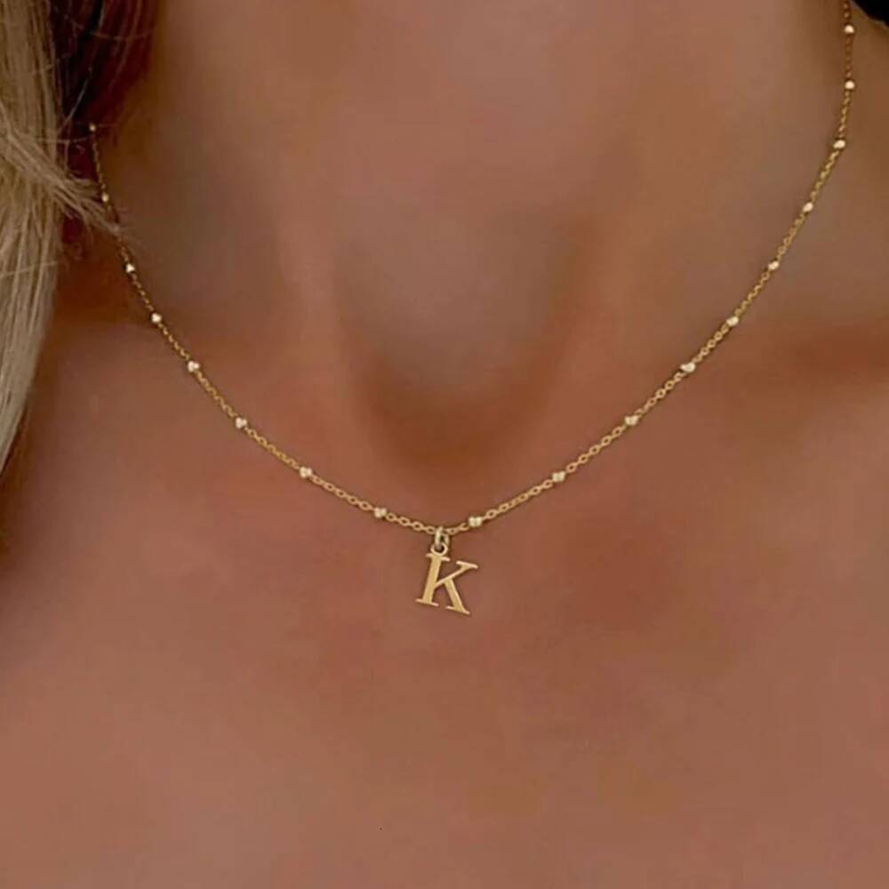 Gold Color A-Z English Initial Letter Pendant Necklace For Women Metal Jewelry Stainless Steel Chain Necklaces Simple Choker Jewelry for Women