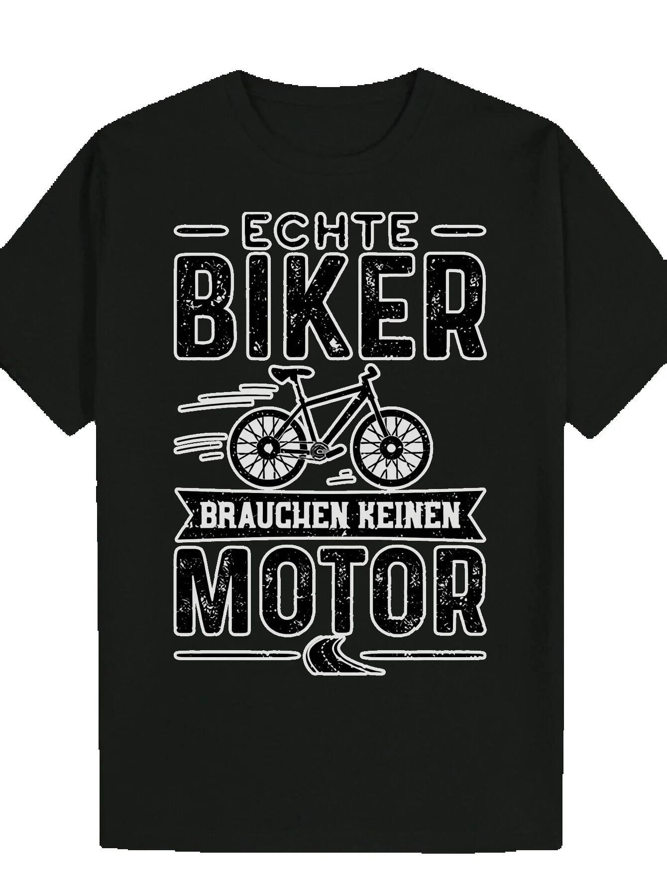Men's Summer Casual Round Neck Polyester with Pattern and "Echte Biker" - Breathable Machine Washable T-Shirt Suitable Outdoor Activiti