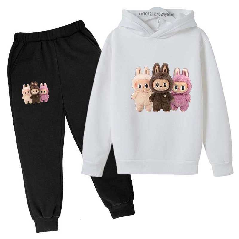 Kids Cute Rabbit Print Autumn Spring 2pcs Hoodie+Pants Tracksuits 2-13 Years Boys Girls Casual Streetwear Children Clothes Sets Z250811