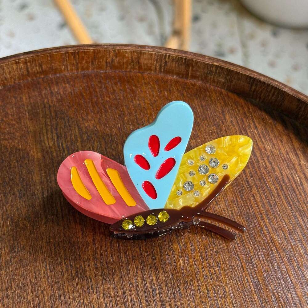 New Korean Version Dot Dia Oil Drop Butterfly Acetate Claw Three Colors High-end Ins Style Elegant Hair Bun Shark Clip