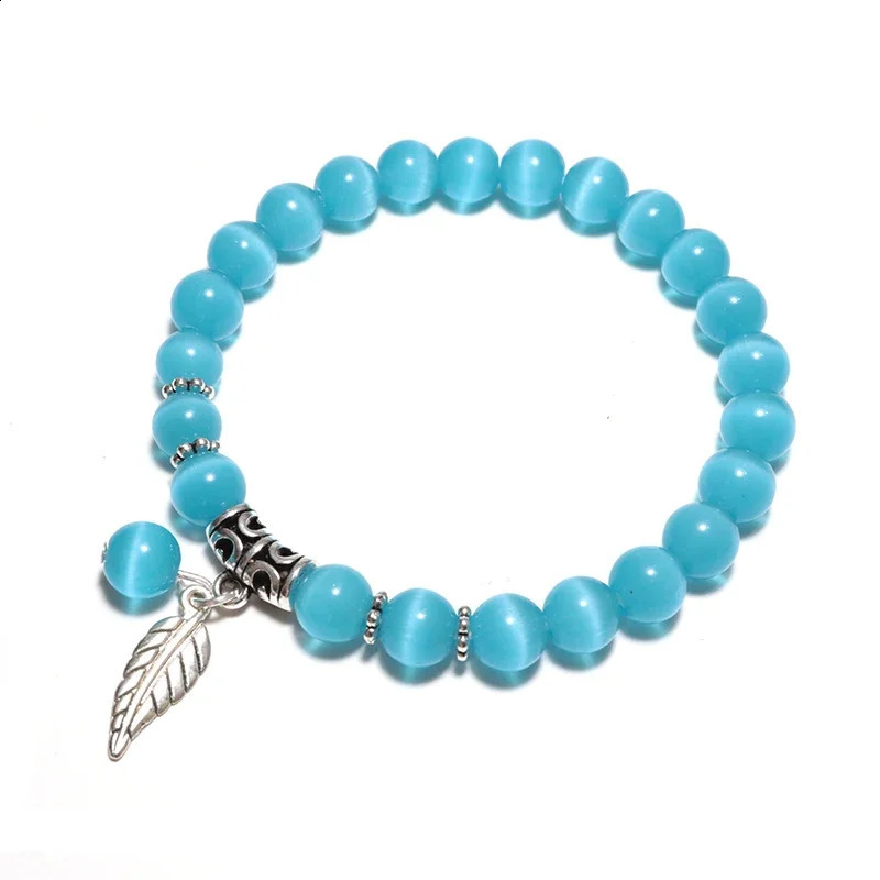 Genuine Cat Eyes Stone Bracelet For Women Natural Moonstone Braslet Leaf Pendant Braclet Pink Opal Brazalete Girlfriend Gift 250805