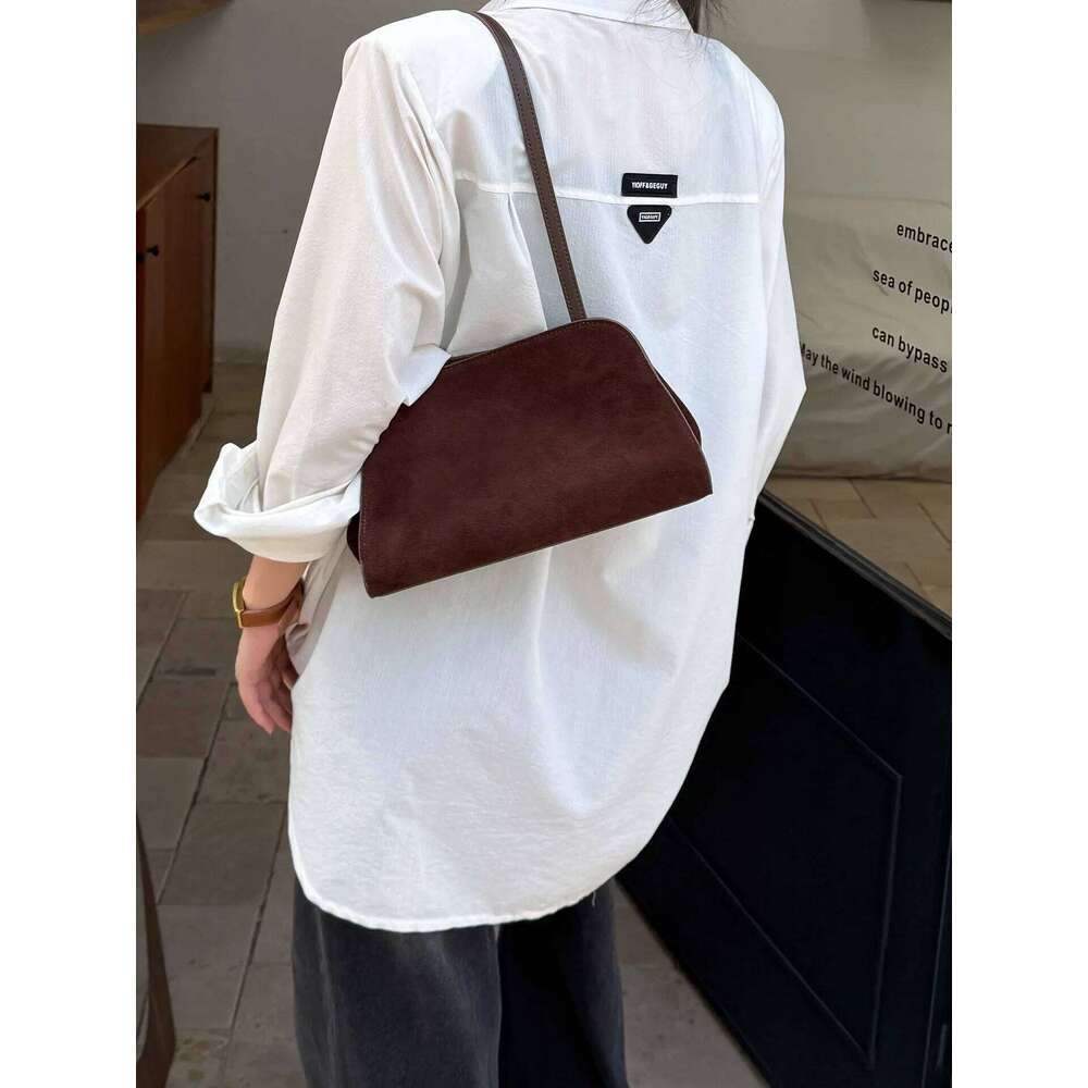 Women's Designer Brand Clip Tote Matte Suede Leather Geuine Grade Nubuckcowhide Female Armpit Shoulder Bag High-end New