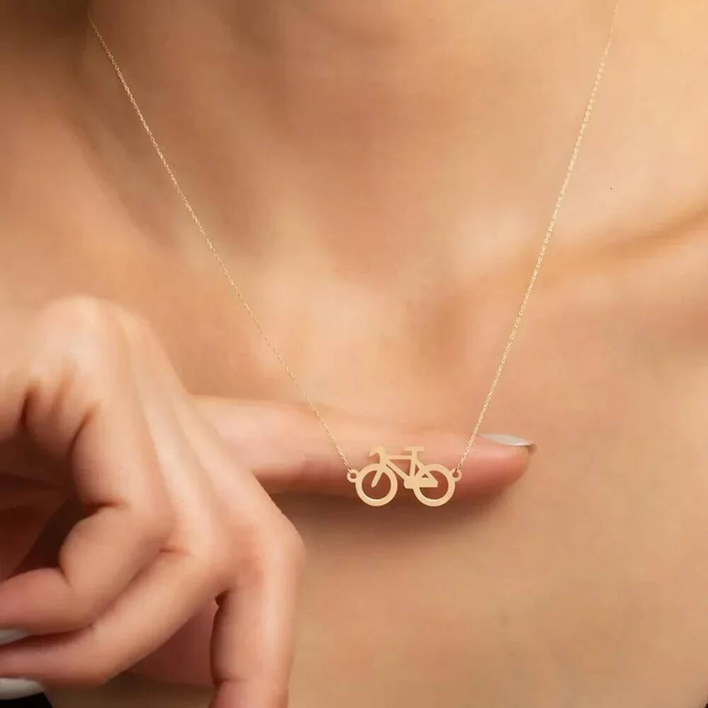 Stainless Steel For Women Man Classic Bicycle Gold Color Choker Pendant Necklace Engagement Jewelry Wholsale Dropshiper Jewelry for Women