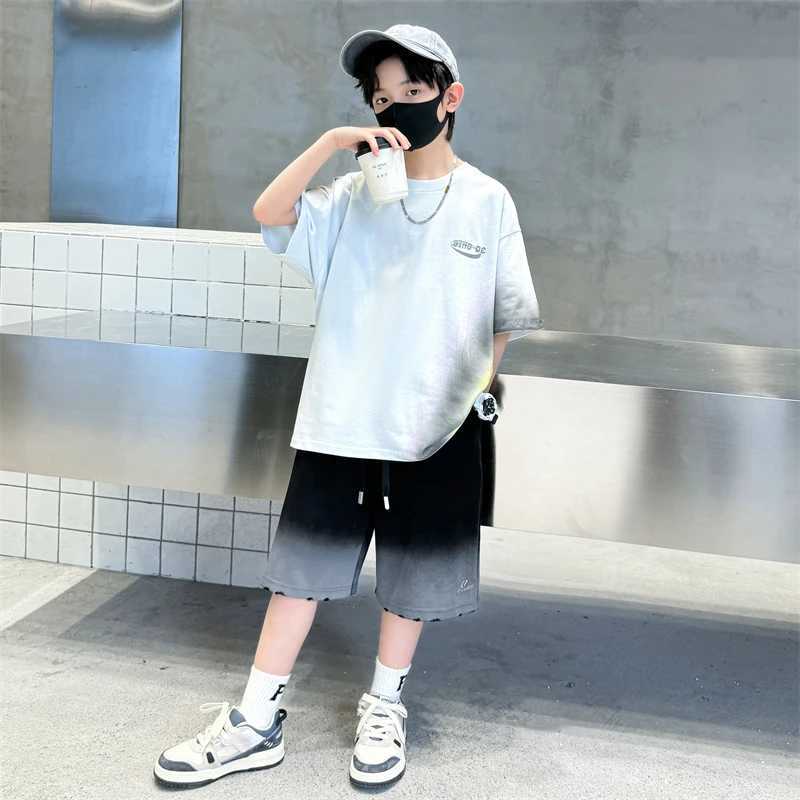 Big Boys Sets Clothing Kids Short Sleeve Cotton T-shirt And Shorts 2 Pieces Outfits Set Teenage Children Casual Summer Outerwear Z250811
