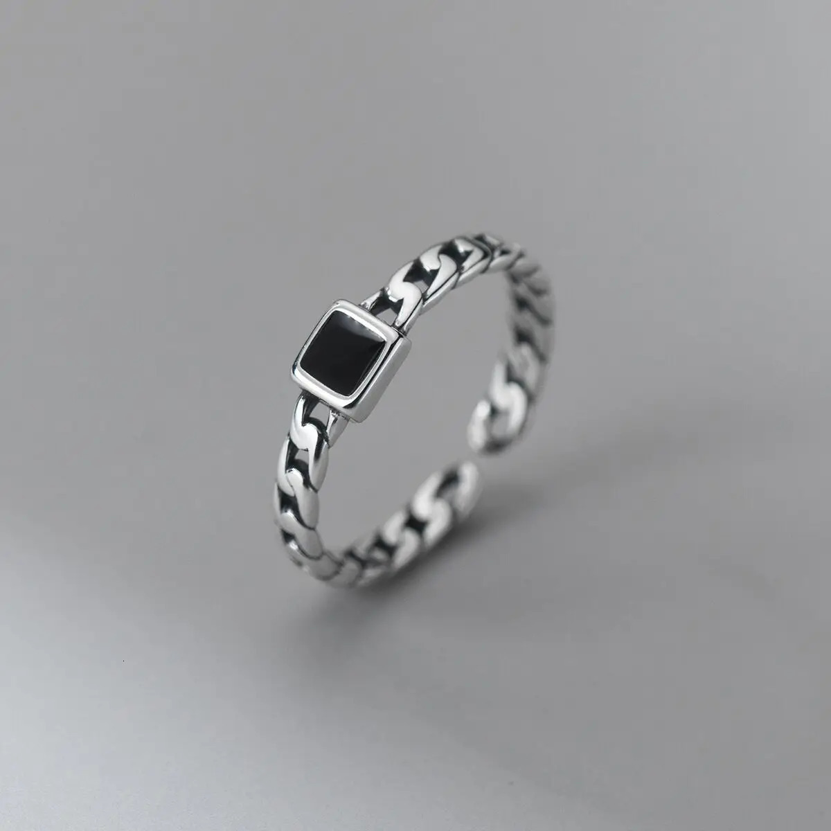 100% Solid 925 Sterling Silver Retro Black Stone Rings For Women Simple Trendy Retro Anillos Party Gifts Accessories 250805