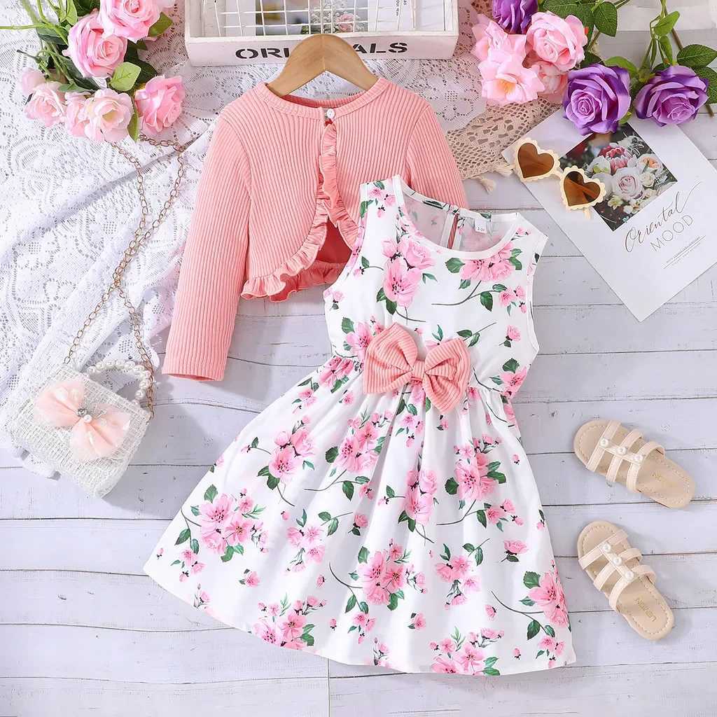 2-8 Years Old Girl Long Sleeve Coat Floral Princess Dresses Outfit Toddler Infant Clothing Set Fashion Kids Wear W250811